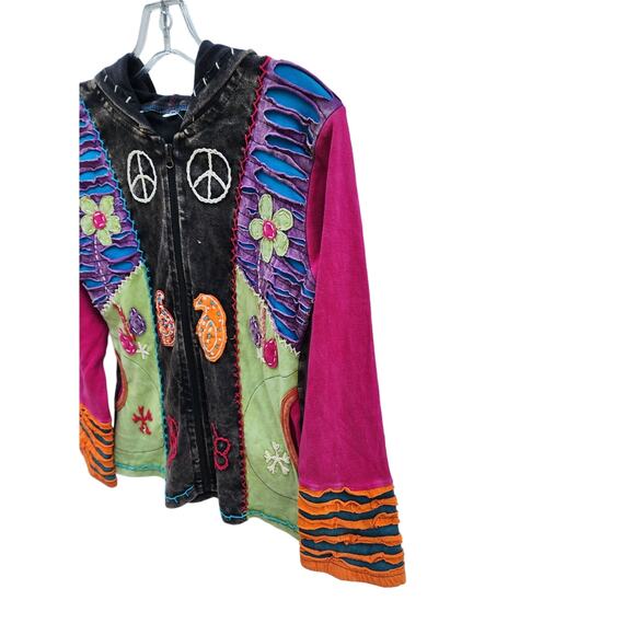NEW Patchwork Peace Sign Paisley Hippie ZipUp Jacket sz S Festival Boho Cochella - Picture 4 of 8